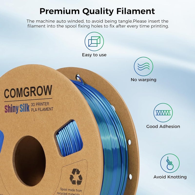 Comgrow Silk PLA 3D Printer Filament, Dual Color 2 in 1 Green and Blue, 3D Printing PLA Filament 1.75mm, Dimensional Accuracy +/- 0.02 mm, 1KG Spool, Coextrusion Shiny Silk 3D Filament - Image 2